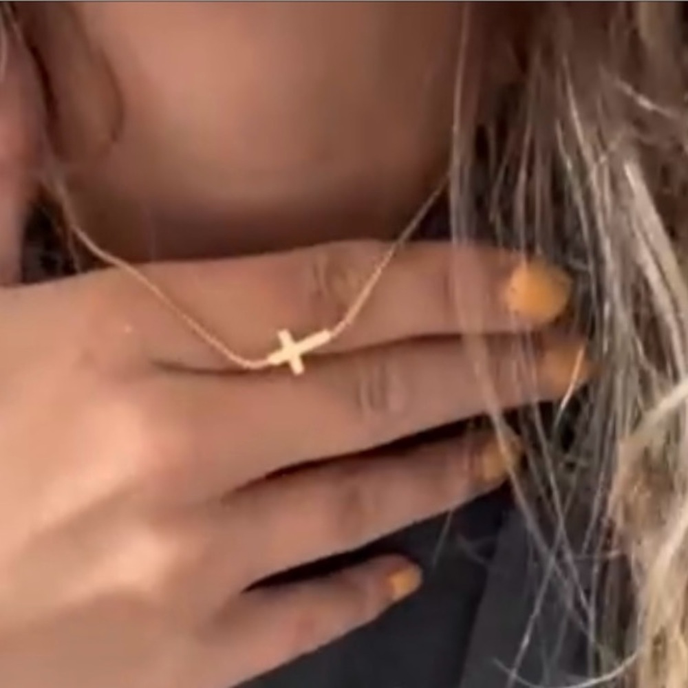 Anthropologie Gold Dainty Cross Necklace with Box Chain 14k over brass ✅ - Picture 4 of 4